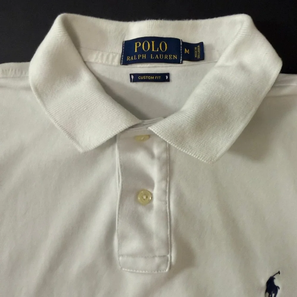 Polo Ralph Lauren Mens Custom Fit Polo Shirt White Cotton Short Sleeve Medium